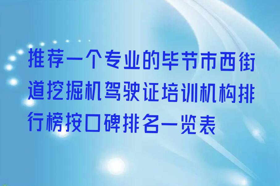 推荐一个专业的毕节市西街道挖掘机驾驶证培训机构排行榜按口碑排名一览表