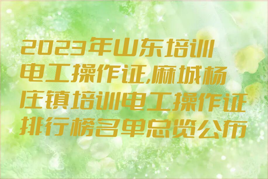 2023年山东培训电工操作证,麻城杨庄镇培训电工操作证排行榜名单总览公布