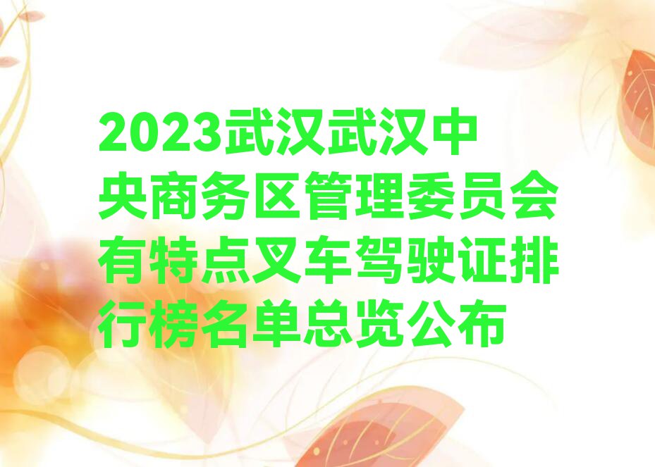 2023武汉武汉中央商务区管理委员会有特点叉车驾驶证排行榜名单总览公布