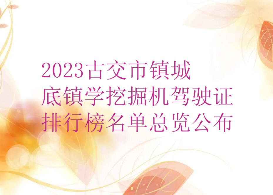 2023古交市镇城底镇学挖掘机驾驶证排行榜名单总览公布