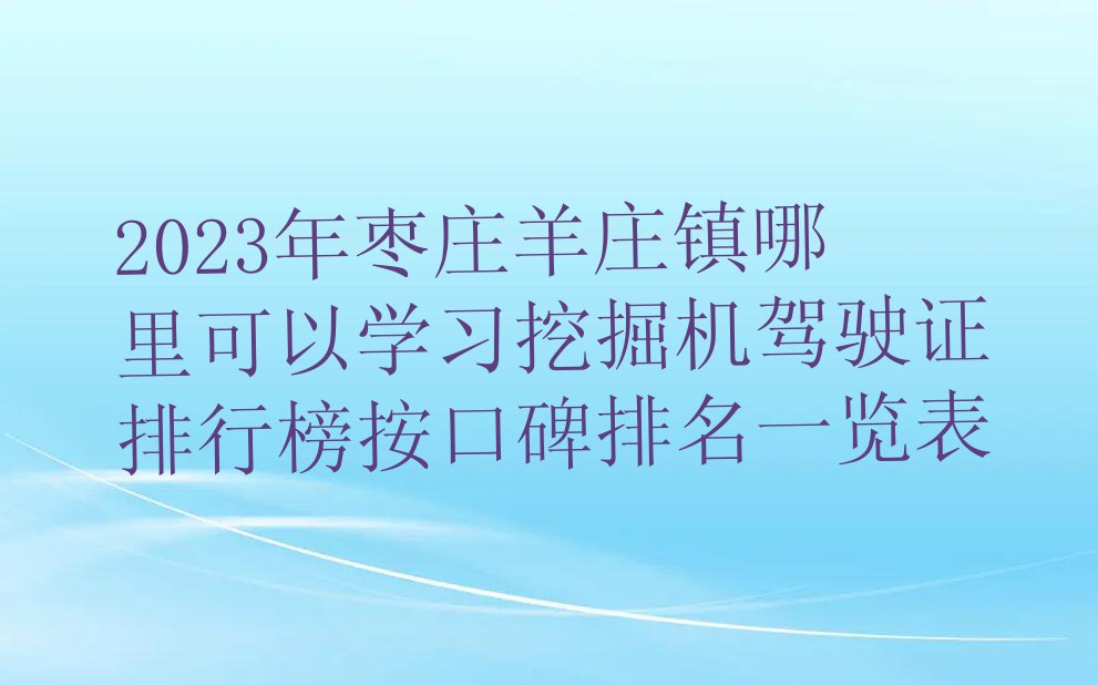 2023年枣庄羊庄镇哪里可以学习挖掘机驾驶证排行榜按口碑排名一览表