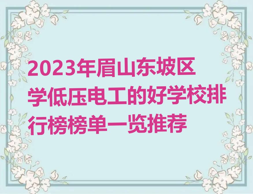 2023年眉山东坡区学低压电工的好学校排行榜榜单一览推荐