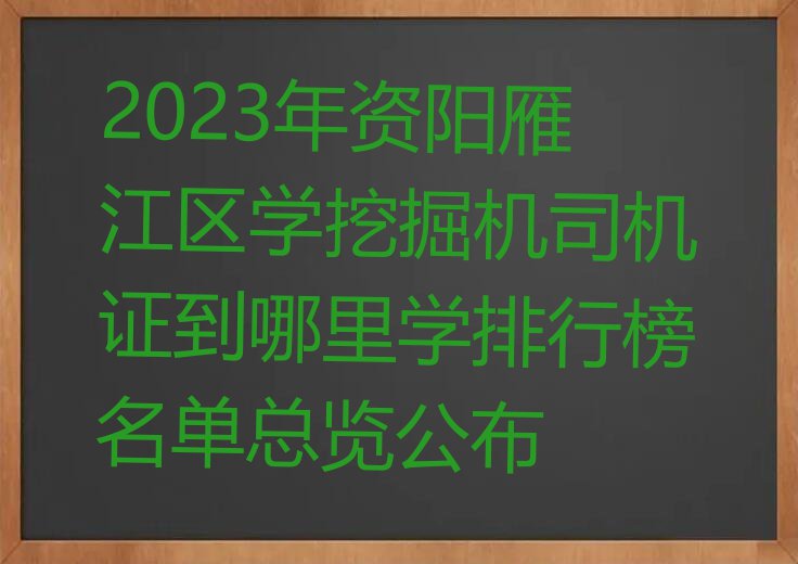 2023年资阳雁江区学挖掘机司机证到哪里学排行榜名单总览公布