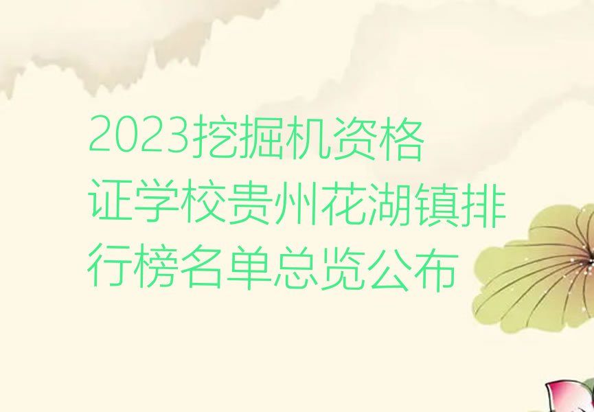 2023挖掘机资格证学校贵州花湖镇排行榜名单总览公布