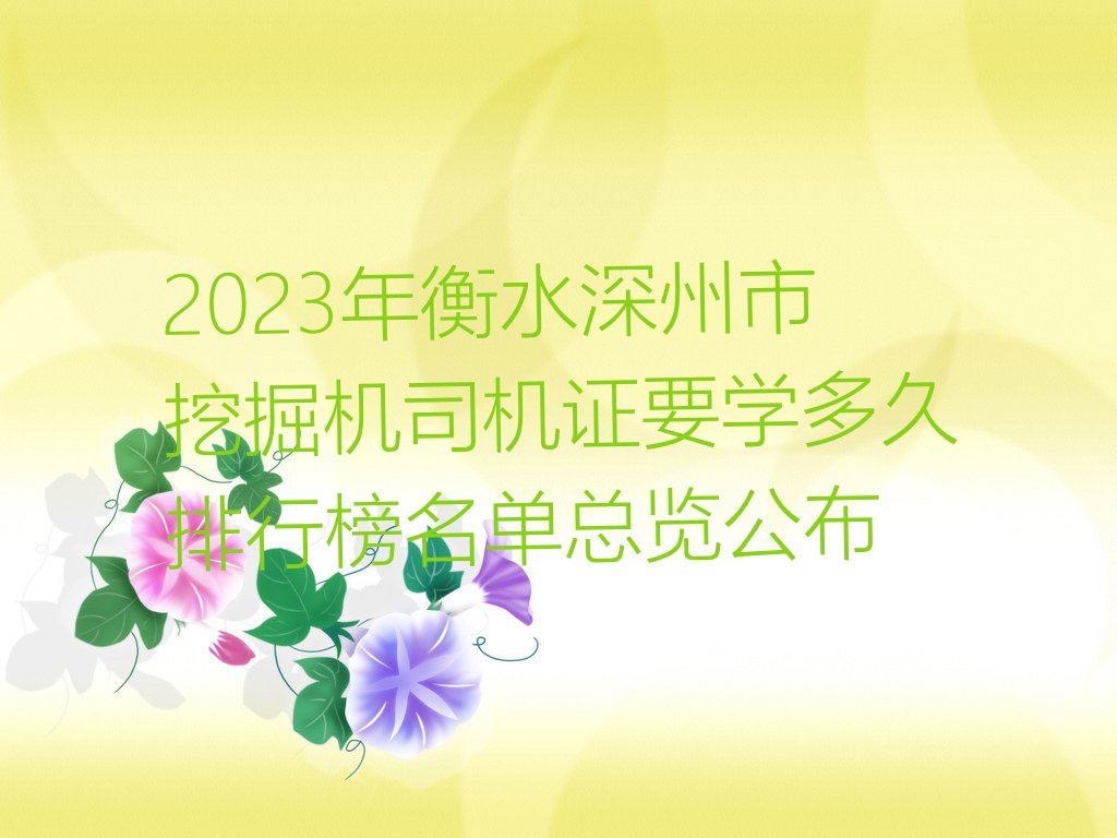 2023年衡水深州市挖掘机司机证要学多久排行榜名单总览公布