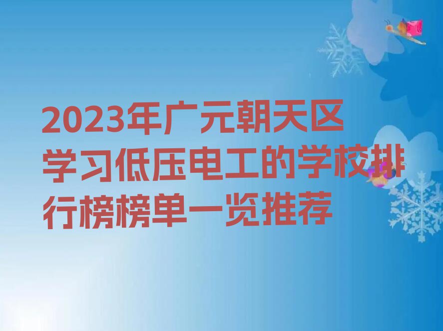 2023年广元朝天区学习低压电工的学校排行榜榜单一览推荐