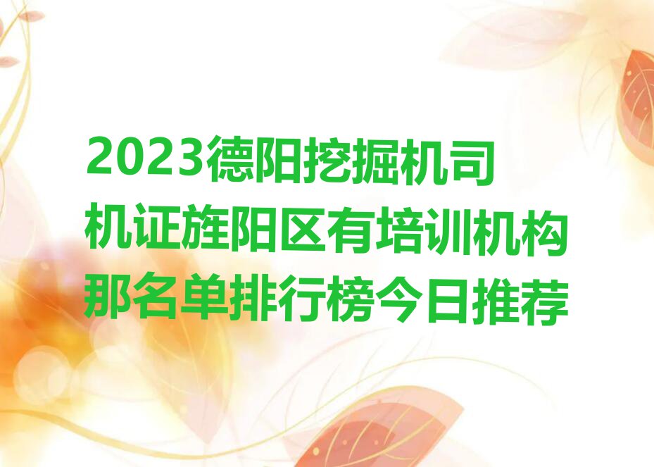 2023德阳挖掘机司机证旌阳区有培训机构那名单排行榜今日推荐