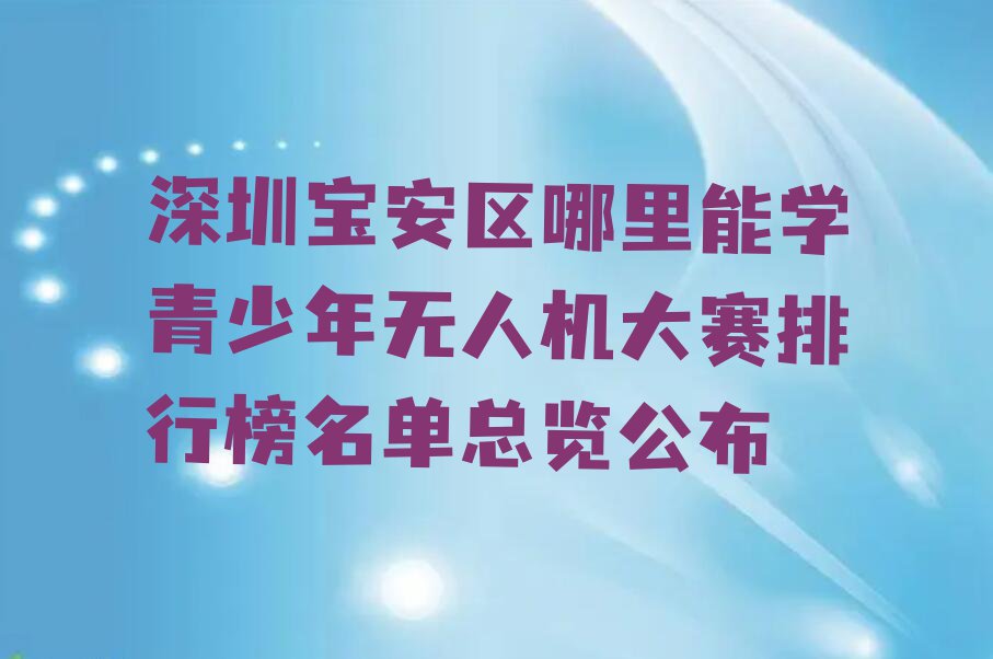 深圳宝安区青少年无人机大赛培训学校