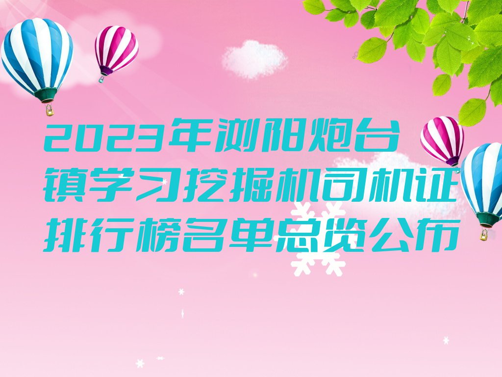 2023年浏阳炮台镇学习挖掘机司机证排行榜名单总览公布