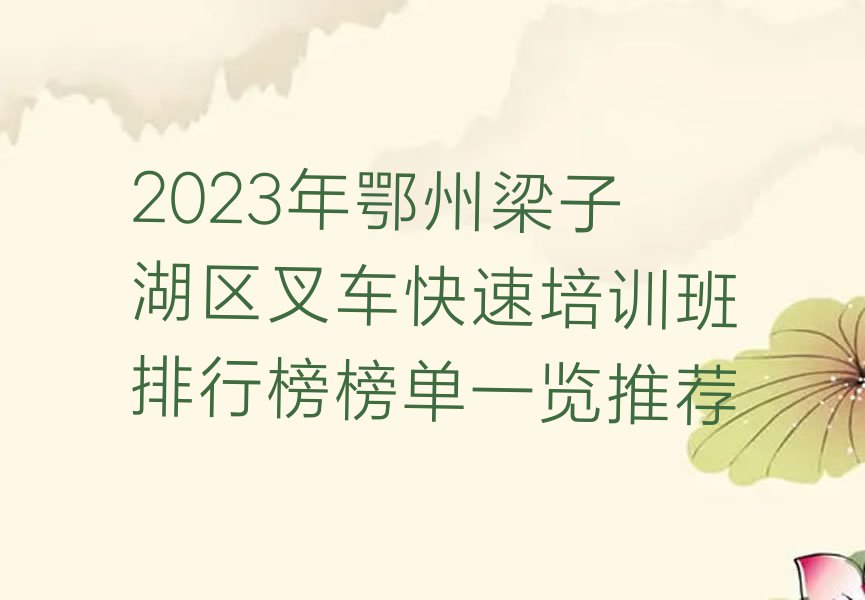 2023年鄂州梁子湖区叉车快速培训班排行榜榜单一览推荐