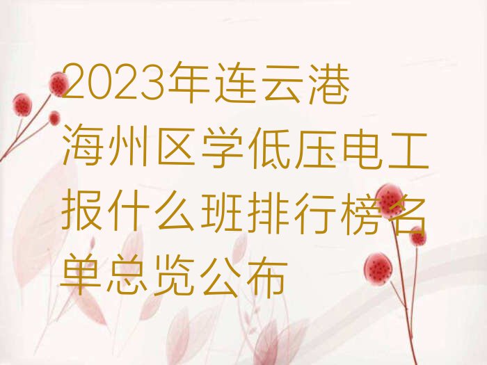 2023年连云港海州区学低压电工报什么班排行榜名单总览公布