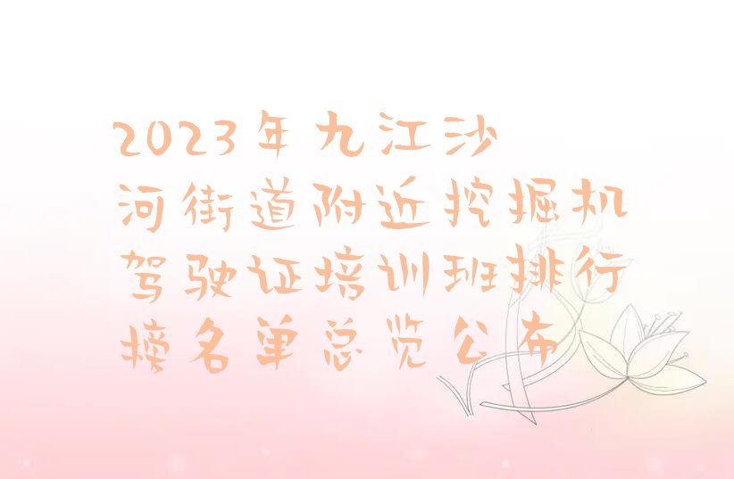 2023年九江沙河街道附近挖掘机驾驶证培训班排行榜名单总览公布