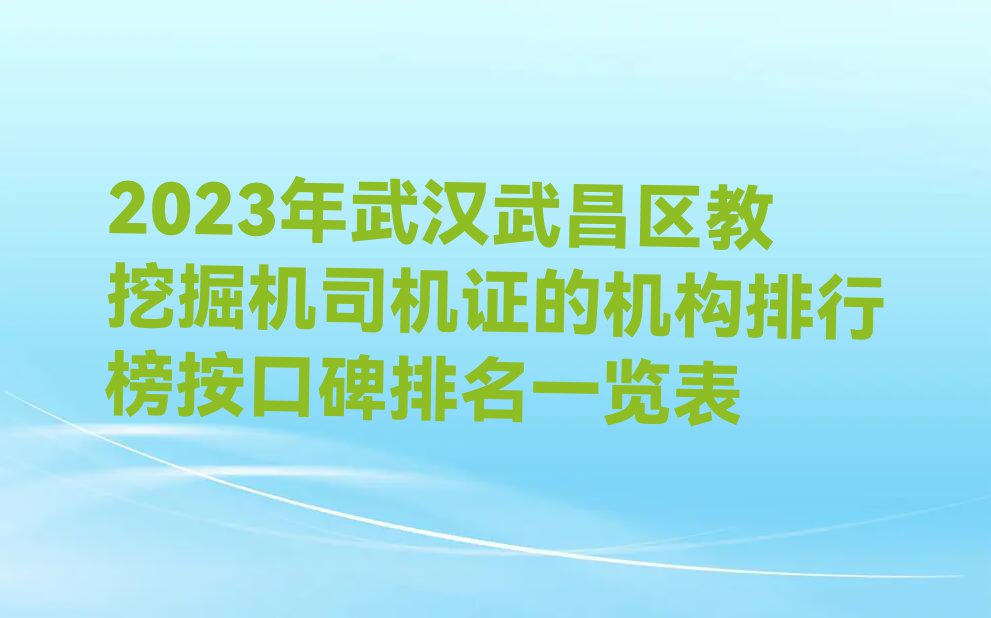 2023年武汉武昌区教挖掘机司机证的机构排行榜按口碑排名一览表