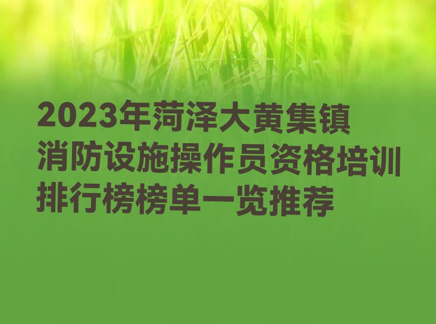 2023年菏泽大黄集镇消防设施操作员资格培训排行榜榜单一览推荐