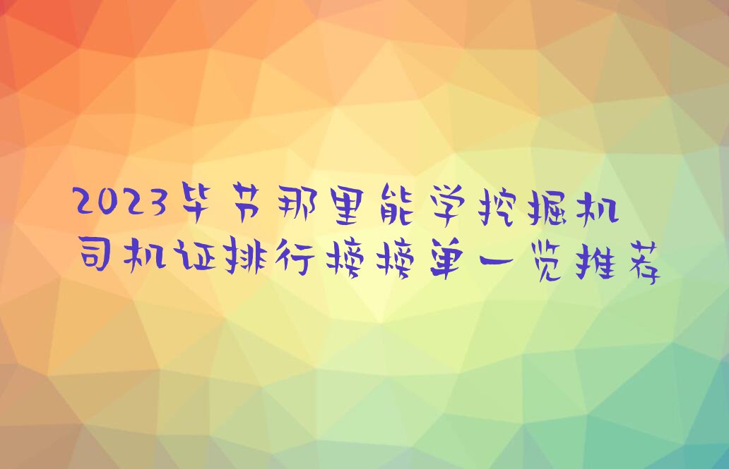 2023毕节那里能学挖掘机司机证排行榜榜单一览推荐