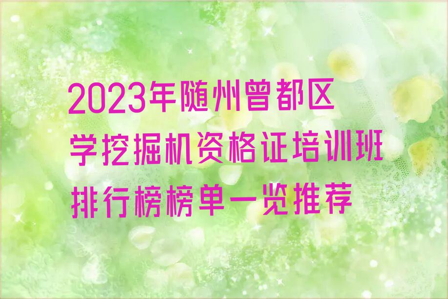 2023年随州曾都区学挖掘机资格证培训班排行榜榜单一览推荐