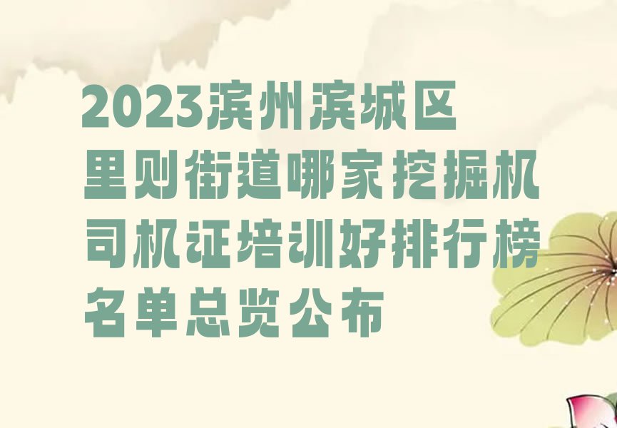 2023滨州滨城区里则街道哪家挖掘机司机证培训好排行榜名单总览公布