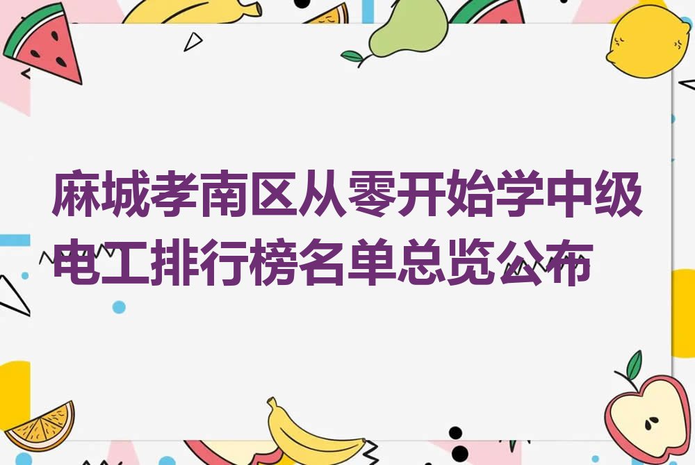 麻城孝南区从零开始学中级电工排行榜名单总览公布