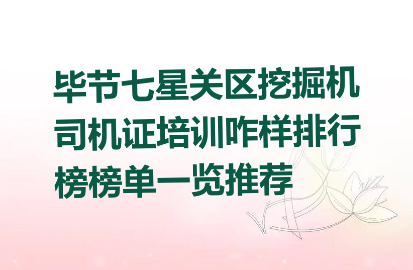 毕节七星关区挖掘机司机证培训咋样排行榜榜单一览推荐