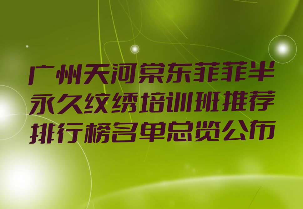 广州天河棠东菲菲半永久纹绣培训班推荐排行榜名单总览公布