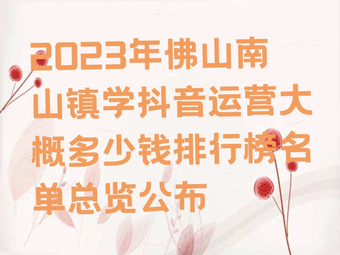 2023年佛山南山镇学抖音运营大概多少钱排行榜名单总览公布