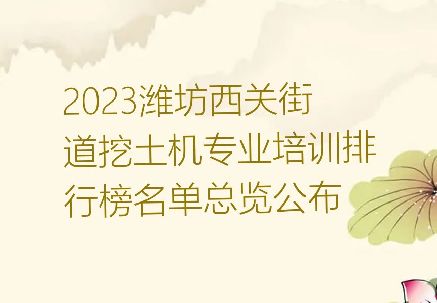 2023潍坊西关街道挖土机专业培训排行榜名单总览公布