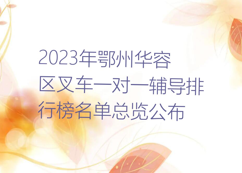 2023年鄂州华容区叉车一对一辅导排行榜名单总览公布