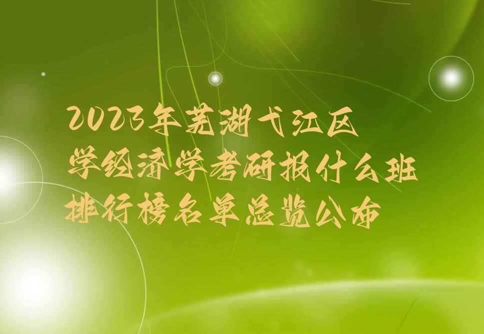 2023年芜湖弋江区学经济学考研报什么班排行榜名单总览公布