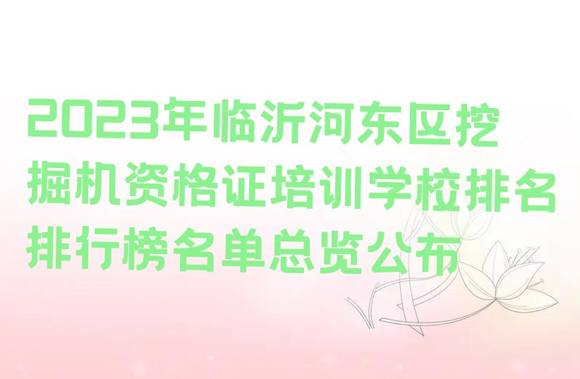 2023年临沂河东区挖掘机资格证培训学校排名排行榜名单总览公布