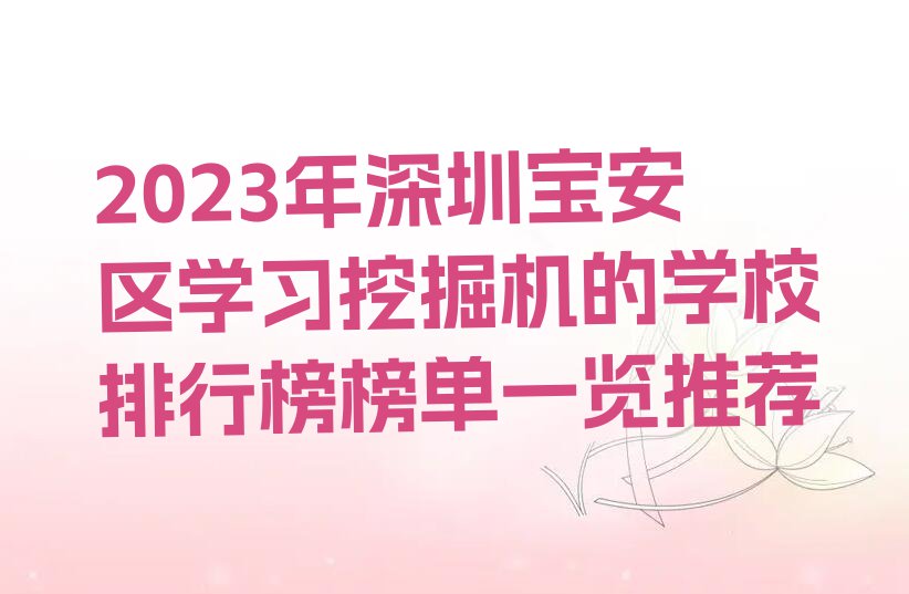 2023年深圳宝安区学习挖掘机的学校排行榜榜单一览推荐