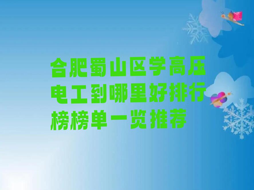 合肥蜀山区学高压电工到哪里好排行榜榜单一览推荐