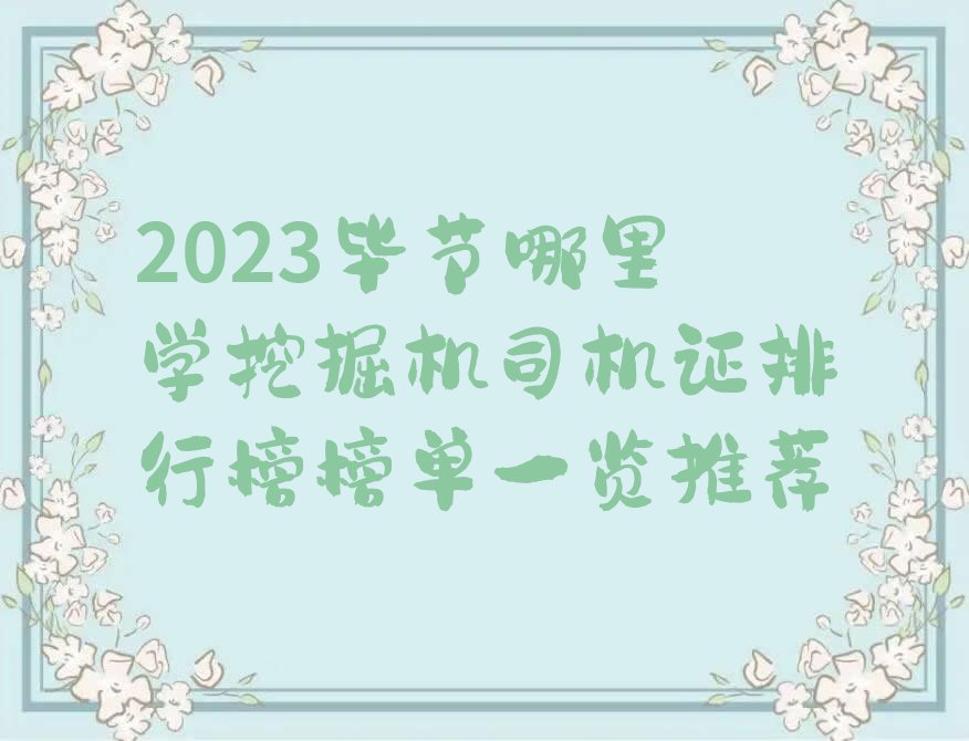 2023毕节哪里学挖掘机司机证排行榜榜单一览推荐