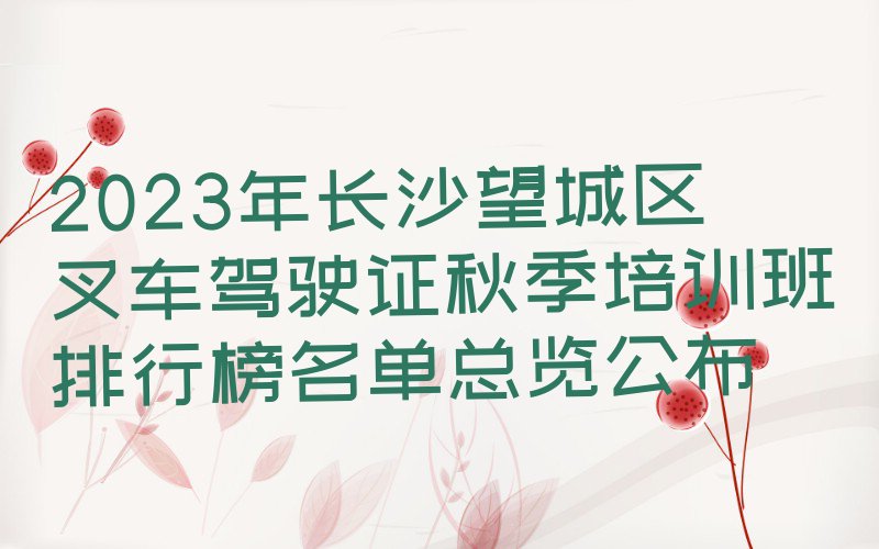 2023年长沙望城区叉车驾驶证秋季培训班排行榜名单总览公布