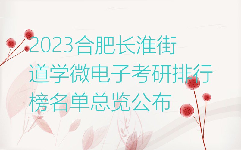 2023合肥长淮街道学微电子考研排行榜名单总览公布