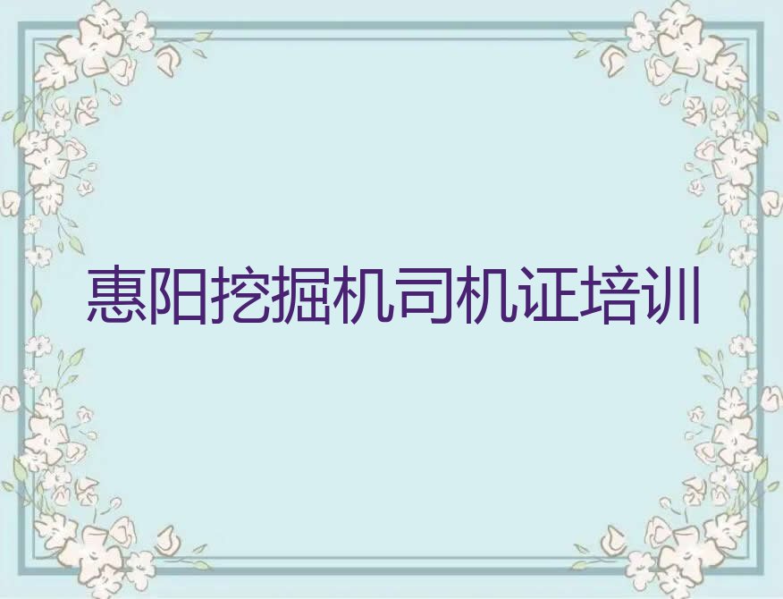 2024惠阳渭阳街道挖掘机司机证培训排行榜名单总览公布