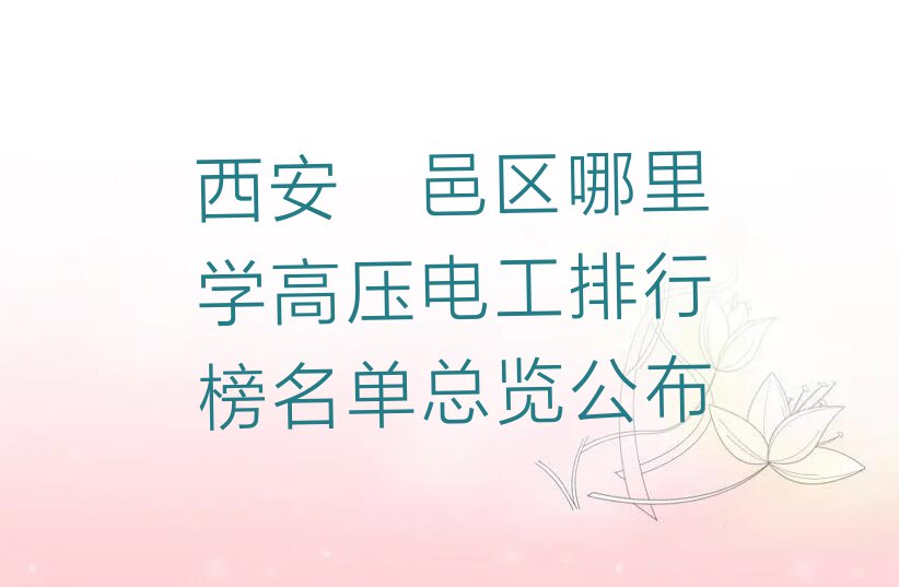 西安鄠邑区哪里学高压电工排行榜名单总览公布