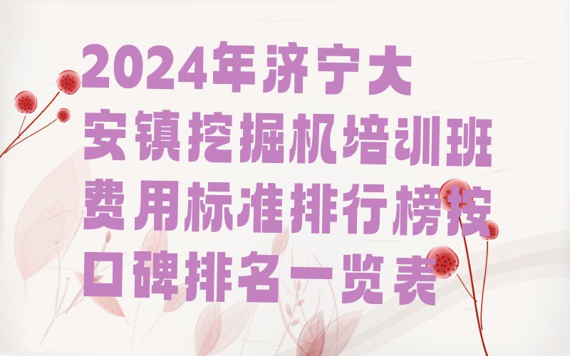 2024年济宁大安镇挖掘机培训班费用标准排行榜按口碑排名一览表